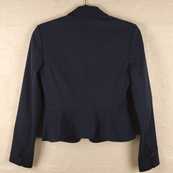 Ann Taylor Blue One Notched Collar Hook Front Long Sleeve Peplum Blazer Jacket - Picture 10 of 16